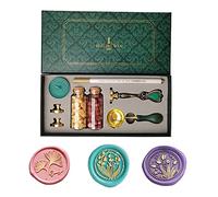 PORXFLY Wax Seal Stamp Set,Vintage Personalized European style Wax Seal Stamp Kit Gift Box Set for Wedding Invitations, Letters,Wine Packages,Cards Envelopes, Gift Wrapping (3 Pcs Plants stamp set)