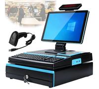 POS Cash Register, Smart Cashier Register | With 15.6" Touch Screen, Keyboard, Cash Drawer, Printer and Scanner, for Retail, Business(Blue,SingleScreen)
