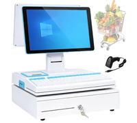 POS Cash Register, Smart Cashier Register | With 15.6" Touch Screen, Keyboard, Cash Drawer, Printer and Scanner, for Retail, Business(White,DualScreen)