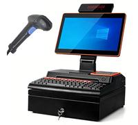 POS Cash Register System, 14" Touch Screen Terminal with Processor, 4GB RAM 64GB SSD, Windows 10 for Small Business Retail and Restaurant Orange 4+64G