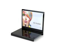 Pos Display Shop Free Standing Modern Black Acrylic Plinth Riser Presentation Display Stand Product Holder with A5 Landscape Poster Holder