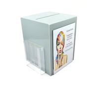 Pos Display Shop Large Grey Acrylic Suggestion Comments Ballot Feedback Collection Box with A5 Leaflet Holder + A4 Portrait Poster Holder - PDS9470A4 Grey