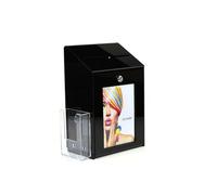 Pos Display Shop Lockable Black Acrylic Suggestion Comments Feedback Collection Box with 1/3rd A4 Leaflet Holder - PDS9463 LH Black