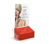 Pos Display Shop Red Acrylic Suggestion Comments Feedback Collection Box with A4 Portrait Poster Holder + Leaflet Holder - PDS9474 RedLH A4P