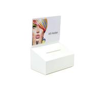 Pos Display Shop Small White Acrylic Lockable Suggestion Comments Feedback Ticket Collection Box with A5 Landscape Poster Holder - BB0003 White