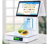 POS Scale, Cash Register with Scale, Touch Screen Pos System, All in One, Weighing Scale with Printer, Retail Supermarket Grocery POS System, Dual Screen POS Terminal