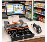 Pos System Cash Register for Small Business, 15.6" Touch Screen, I5 8GB RAM 128GB SSD, Built in Thermal Printer, Customer Display, Cash Drawer, Barcode Scanner for Retail Restaurant Cafe White