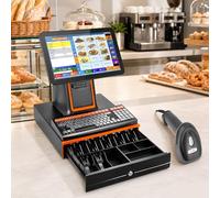 Pos System Cash Register with 15.6" Touch Screen, 8GB RAM 128GB SSD Point of Sale System for Small Business, Built-In Thermal Printer, Cash Drawer, Barcode Scanner for Retail Restaurant Black