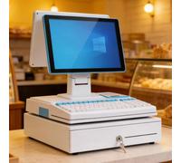 POS System for Small Business,15.6 inch Touch Screen Cash Register, Built-in 58mm Printer,Quad-core processor, Cash Drawer,Keyboard,Barcode Scanner for Restaurants & Retail(White,Dual screens)