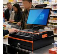POS System for Small Business,15.6 inch Touch Screen Cash Register, Built-in 58mm Printer,Quad-core processor, Cash Drawer,Keyboard,Barcode Scanner for Restaurants & Retail(Orange,Single screen)