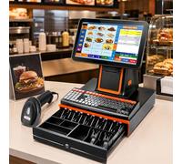 Pos System for Small Business, 15.6" Touch Screen Cash Register with Cash Drawer, Barcode Scanner, Built-In 58mm Receipt Printer, I5 8GB RAM 128GB SSD, For Retail Stores and Restaurants Black