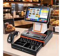 Pos System for Small Business, 15.6" Touch Screen Cash Register with Cash Drawer, Barcode Scanner, Built-In 58mm Receipt Printer, I5 8GB RAM 128GB SSD, For Retail Stores and Restaurants White