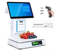 POS System with Weighing Retail Scale, 15.6'' Touchscreen Terminal with Handheld Scanner, for Restaurant Dualscreen