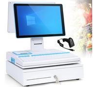 POS Terminal Cash Register with 15.6'' LED Touch Screen, Handheld Scanner, 101 Keys Keyboard, 58mm Thermal Printer, and Cash Drawer for Business Transactions