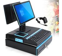 POS Terminal Cash Register with 15.6'' LED Touch Screen, Handheld Scanner, 101 Keys Keyboard, 58mm Thermal Printer, and Cash Drawer for Business Transactions