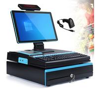 POS Terminal Cash Register with 15.6'' LED Touch Screen, Handheld Scanner, 101 Keys Keyboard, 58mm Thermal Printer, and Cash Drawer for Business Transactions