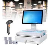 POS Terminal System with Multi-Touch Screen, Integrated Handheld Scanner, Cash Register Keyboard, and Receipt Printer, Ideal for Office and Restaurant Use