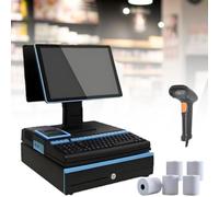 POS Touch Screen Monitor, 15.6-Inch Multi-Touch Display, POS Terminal with Handheld Scanner & 5 Paper Rolls, LED Touch Screen for Office & Restaurant Use