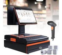 POS Touch Screen Monitor, Multi-Touch Monitor with Handheld Scanner, 5 Paper Rolls, LED Touch Screen, Keyboard Cash Register, Printer for Office and Restaurant