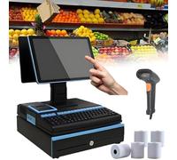 POS Touch Screen Monitor with Multi-Touch, Handheld Scanner, Cash Register Keyboard, and Printer for Office and Restaurant Use