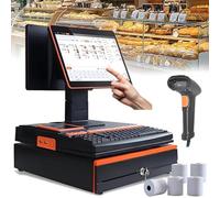 POS Touch Screen Monitor with Multi-Touch, Handheld Scanner, Cash Register Keyboard, and Printer for Office and Restaurant Use