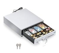 POS VALLEY Drawer for Small Cash Register, Automatic Opening RJ11 and Key, Cash Insert 4 Banknotes and 8 Coins (Euro), 33 x 33 cm (White)