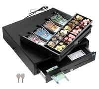 POS VALLEY - Iron Drawer Money Box for Tax Printer and Cash Register.Interior 4 Banknotes / 8 Coins (EUR) - Black, Automatic, Steel Frame - 41x41x11cm