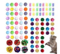 POSAPET 100Pcs Cat Toys Assortment - Interactive Kitten Toy Bundle with Sparkle Balls, Premium Silent Soft Pom Poms, Crinkle Balls & Spring Toys for Indoor Cats & Kittens