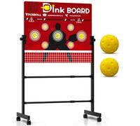 Posboll Pickleball Practice Board,Adjustable Dink Board with Stand for Solo Training,Pickleball Wall Trainer, Portable Dual-Sided Rebound Pickleball Board Free Noise-Reduced Balls Included(Red)