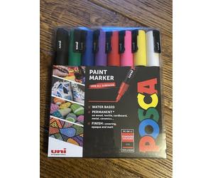 POSCA 153544842 1.5 mm Bullet Tip Waterbased Marker Pen - Ass' Colours (8 Pack)