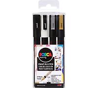 Uni Posca PC-3M Paint Marker Art Pens Fine Tip Wallet of 4 Mono Colours