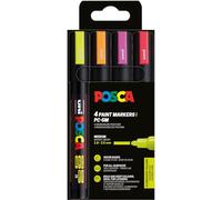 Posca 182548 Set of 4 Neon Acrylic Pens PC-5M Permanent Marker Pen 1.8-2.5mm Round Tip