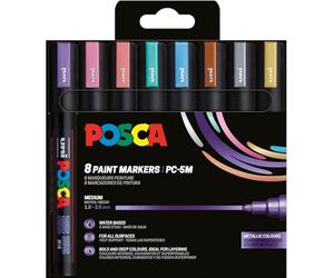 Posca 182557 - Set of 8 Metallic PC-5M Acrylic Pens - Permanent Marker 1.8-2.5mm Round Tip