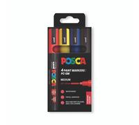 POSCA PC-5M Permanent Marker Paint Pens. Medium Bullet Tip for Art & Crafts. Multi Surface Use On Wood Metal Paper Canvas Cardboard Glass Fabric Ceramic Rock Pebble Stone Porcelain. Set of 4 Colours