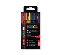 POSCA PC-5M Permanent Marker Paint Pens. Medium Bullet Tip for Art & Crafts. Multi Surface Use On Wood Metal Paper Canvas Cardboard Glass Fabric Ceramic Rock Pebble Stone Porcelain. Set of 4 Colours