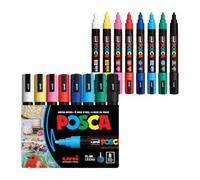 Posca Acrylic Paint Marker Set, 8 Color Medium, PC-5M, Version 2 (PC5M8SET) | Acrylic marker with medium fine bullet tip for paper, wood, glass and textiles