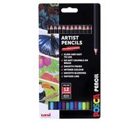 POSCA KPE-200 Oil and Wax Colouring Pencils. Premium Tough Nib for Arts and Crafts. Multi Surface Use On Wood, Fabric, Paper, Cardboard, & Canvas. Perfect for Creative Drawing. 12 Cosmos Colours