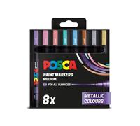 Posca - Metallic PC-5M Acrylic Paint Pens (8pc), Multisurface Water Based Markers Ideal for Rock Painting, Canvas, Glass, Wood, Metal, Fabric, Colouring, Arts and Crafts