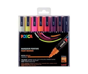 POSCA Mitsubishi Pencil - 8 x PC5M Marker Pens - Conical Tip - Warm Colours Medium Tip - Water-Based Paint Markers - All Media - For Paper, Textile, Glass, Pebble, Wood