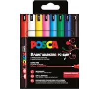 Posca Mitsubishi Pencil - Pack of 8 PC1MR Markers - Extra Fine Tip Calibrated 0.7mm - Water-Based Paint - All Purpose - Basic Colours
