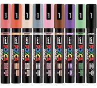 Posca - Pale PC-5BR Acrylic Brush Paint Pens (9pc), Multisurface Water Based Markers Ideal for Rock Painting, Canvas, Glass, Wood, Metal, Fabric, Colouring, Arts and Crafts