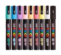 Posca - Pale PC-5M Acrylic Paint Pens (9pc), Multi Surface Markers for Windows, Glass, Graffiti, Fabric, Rock Painting, Canvas, Wood, Metal, Fabric, Colouring, Arts & Crafts, with 4 Stickers