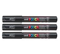Posca PC-1M Black Colour Extra Fine Paint Marker Pens 1mm Bullet Tip Nib Writes On Any Surface Glass Metal Wood Plastic Fabric (Pack Of 3)