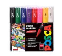 POSCA PC-1M Extra-Fine Tip Acrylic Paint Marker Pens, 8 Assorted Colours, For All Surfaces (Pack of 8 Pens)