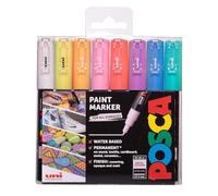 POSCA PC-1M Extra-Fine Tip Acrylic Paint Marker Pens, 8 Pastel Colours