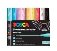 Posca PC-1M Extra-Fine Tip Acrylic Paint Marker Pens, Soft Colours (9-Pack) | 9 Vibrant, Permanent Colours, 0.7-1 mm Tip, Suitable for All Surfaces, Water-Based, Biodegradable Packaging