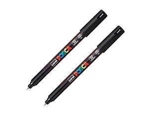 Posca PC-1MR Paint Marker Art Pens - 0.7mm Nib - Black Ink - Pack of 2