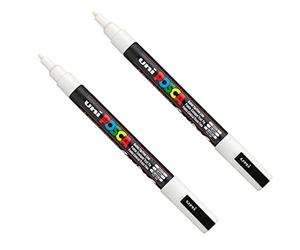 Posca PC-3M Paint Marker Art Pens - 0.9-1.3mm Nib - White Ink - 2 Pack