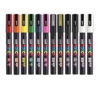 Posca PC-3M Water Based Permanent Marker Paint Art Pen - Professional 12 Pen Set - Extra Black + White