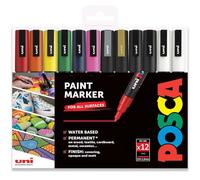 Posca PC-3M Water Based Permanent Marker Paint Art Pen - Professional 12 Pen Set - Extra Black + White